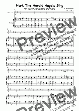 page one of Hark The Herald Angels Sing for Solo Tenor Saxophone and Piano