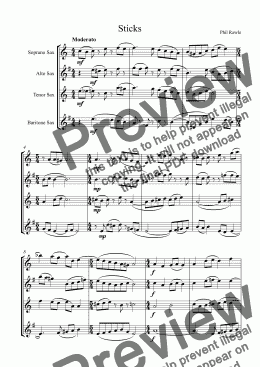 page one of Sticks - Saxophone Quartet