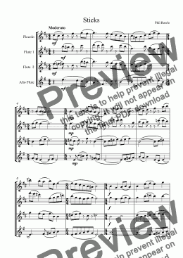 page one of Sticks - Piccolo, Flute 1, Flute 2, Alto Flute