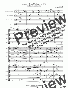 page one of Bach - Arioso - from Cantata No. 156 (Saxophone Quartet SATB) 