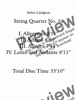page one of String Quartet No. 10  II. Adagio