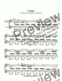 page one of Largo from  Winter (L'Inverno) for descant recorder and guitar