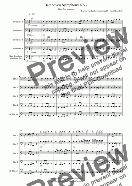 page one of Beethoven Symphony No.7 (slow movement) for Trombone Quartet