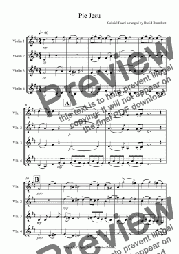 page one of Pie Jesu (from Requiem) for Violin Quartet