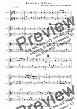 page one of Prelude from Te Deum for Violin and Viola Duet