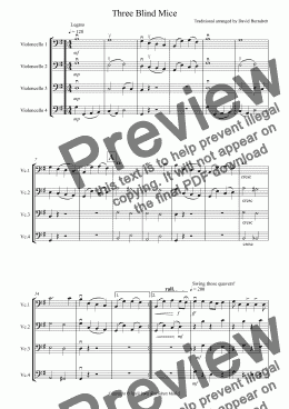 page one of Three Blind Mice for Cello Quartet (version two)