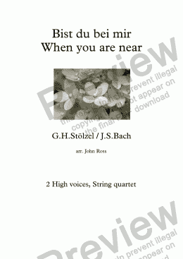 page one of Bist du bei mir / When you are near - High voice, String quartet