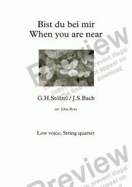 page one of Bist du bei mir / When you are near - Low voice, String quartet