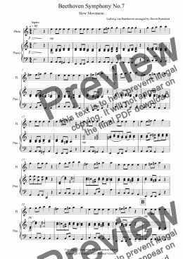 page one of Beethoven Symphony No.7 (slow movement) for Flute and Piano