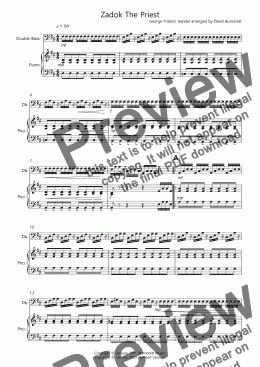 page one of Zadok The Priest for Double Bass and Piano