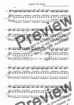 page one of Zadok The Priest for Viola and Piano