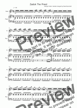 page one of Zadok The Priest for Flute and Piano