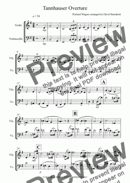 page one of Tannhäuser Overture for Violin and Cello Duet