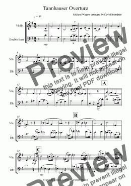 page one of Tannhäuser Overture for Violin and Double Bass Duet
