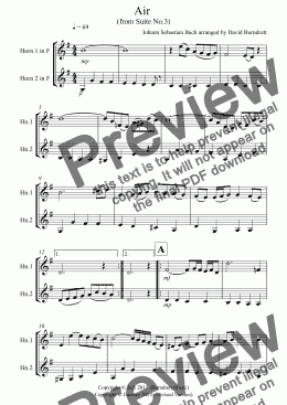 page one of Air on a G String for French Horn Duet