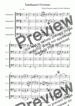 page one of Tannhäuser Overture for Cello Quartet