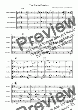 page one of Tannhäuser Overture for Saxophone Quartet