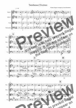 page one of Tannhäuser Overture for String Quartet