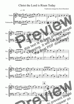 page one of Christ the Lord is Risen Today for Violin and Cello Duet