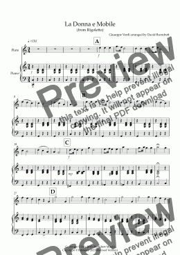 page one of La Donna e Mobile (from Rigoletto) for Flute and Piano