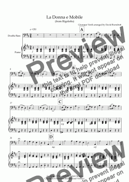 page one of La Donna e Mobile (from Rigoletto) for Double Bass and Piano