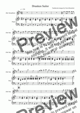 page one of Drunken Sailor for Alto Saxophone and Piano