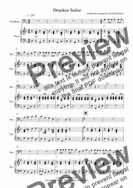 page one of Drunken Sailor for Trombone and Piano