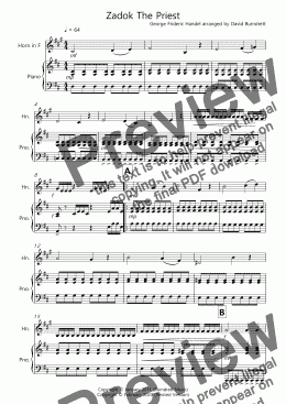 page one of Zadok The Priest for French Horn and Piano