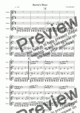 page one of Burnie's Blues for Violin Quartet