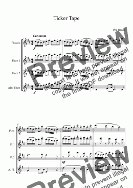 page one of Ticker Tape - Flute Quartet