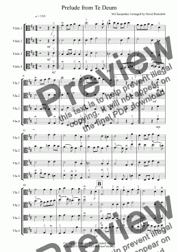 page one of Prelude from Te Deum for Viola Quartet