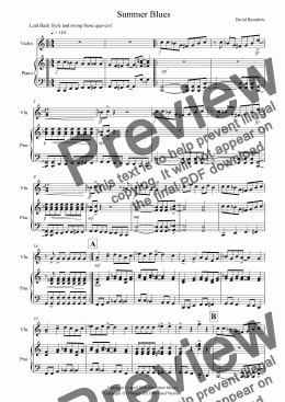 page one of Summer Blues for Violin and Piano