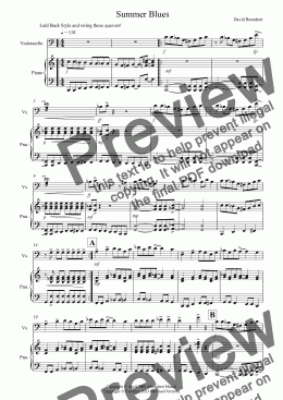 page one of Summer Blues for Cello and Piano