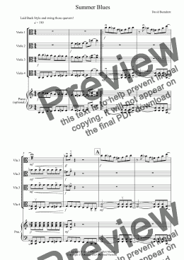 page one of Summer Blues for Viola Quartet