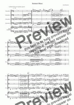 page one of Summer Blues for Cello Quartet