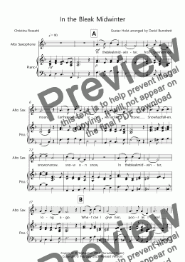 page one of In the Bleak Midwinter for Alto Saxophone and Piano