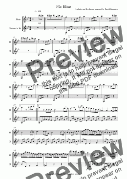 page one of Für Elise for Flute and Clarinet Duet