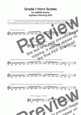 page one of Horn Scales Grade 1. For the new ABRSM Syllabus from 2023.