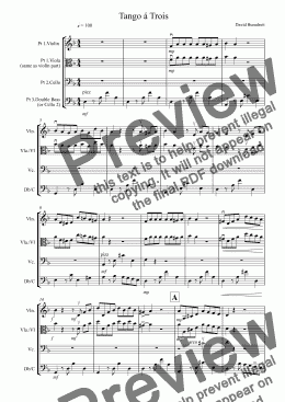 page one of Tango á Trois for Violin or Viola, Cello and Double Bass Trio