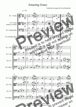 page one of Amazing Grace for Violin or Viola, Cello and Double Bass Trio