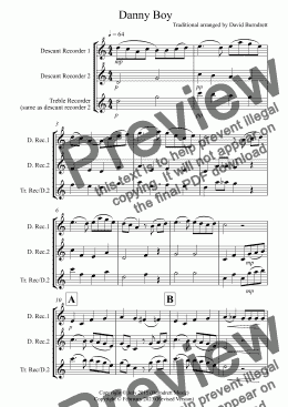 page one of Danny Boy for Descant Recorder Duet