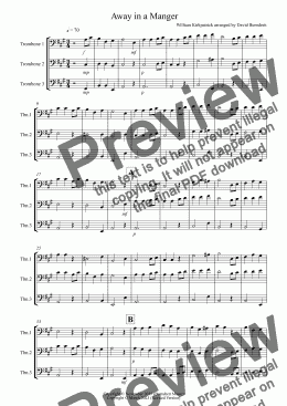 page one of Away in a Manger for Trombone Trio