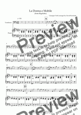 page one of La Donna e Mobile (from Rigoletto) for Trombone and Piano