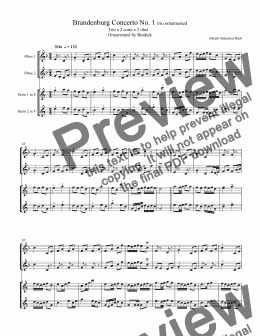 page one of Brandenburg Concerto No. 1 trio ornamented