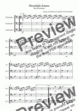 page one of Moonlight Sonata (1st movement) for Cello Trio