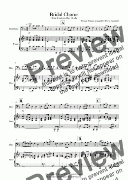 page one of Bridal Chorus "Here Comes the Bride" for Trombone and Piano