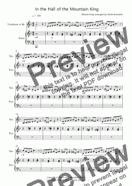 page one of In the Hall of the Mountain King for Trombone in Bb and Piano