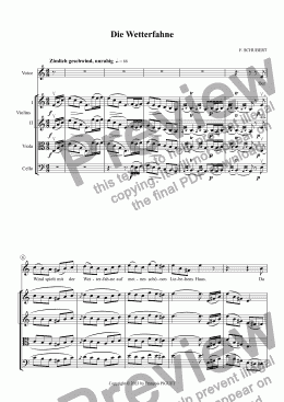 page one of SCHUBERT : Winterreise D. 911 N°2 Die Wetterfahne arranged for Voice and string quartet