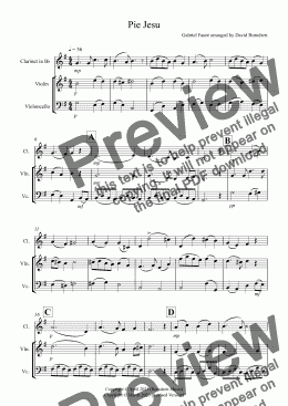 page one of Pie Jesu (from Requiem) for Clarinet, Violin and Cello Trio