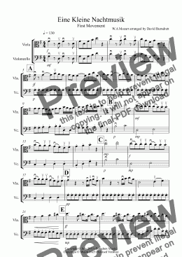 page one of Eine Kleine Nachtmusik (1st movement) for Viola and Cello Duet